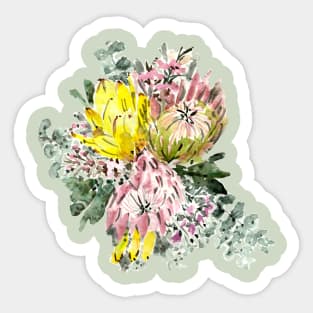 Watercolour pink protea and eucalyptus bunch Sticker